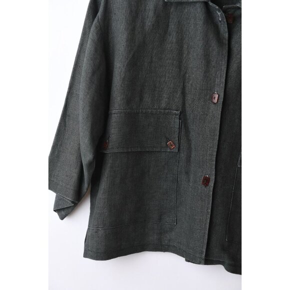 Vintage Gene Ewing 100% Linen Black Textured Light-Weight Jacket - Picture 4 of 10